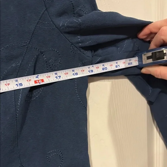 croft & barrow Medium Gray Blue Zip-Front Embroidered Blouse - Picture 6 of 7